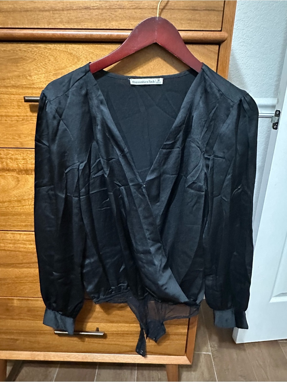 Abercrombie & Fitch Black Satin Wrap-Front Blouse